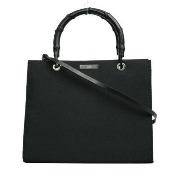 Gucci Tote Canvas Nylon Bamboo Black Bag Handbag - Picture 1 of 9